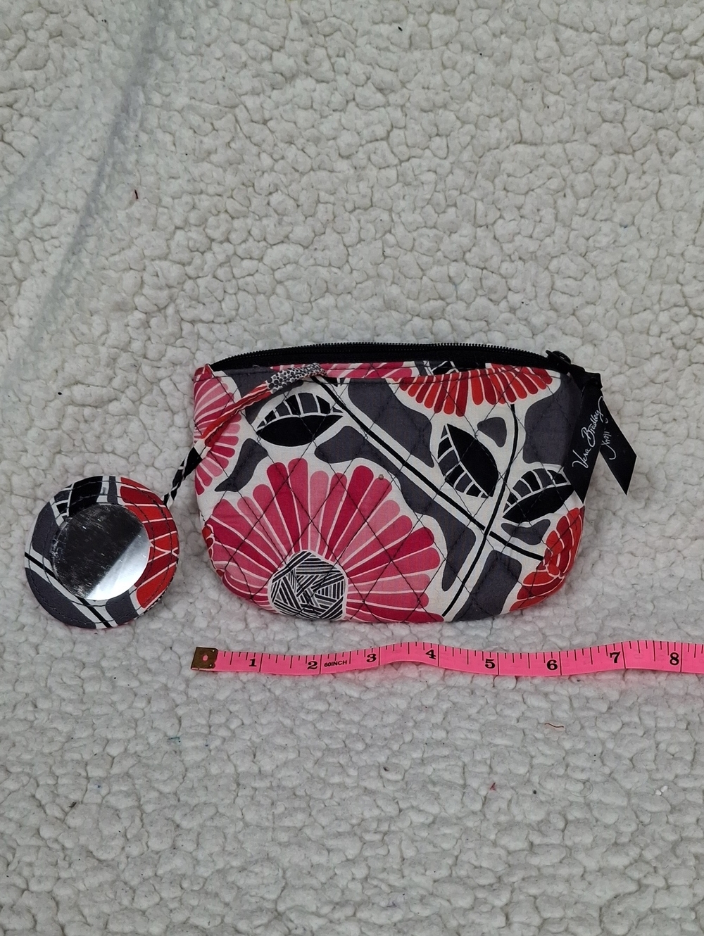 Vera Bradley Pink Red Floral Quilted Cosmetic Pouch with Mirror